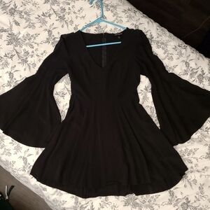 Black A-Line Mini Dress With Bell Sleeves